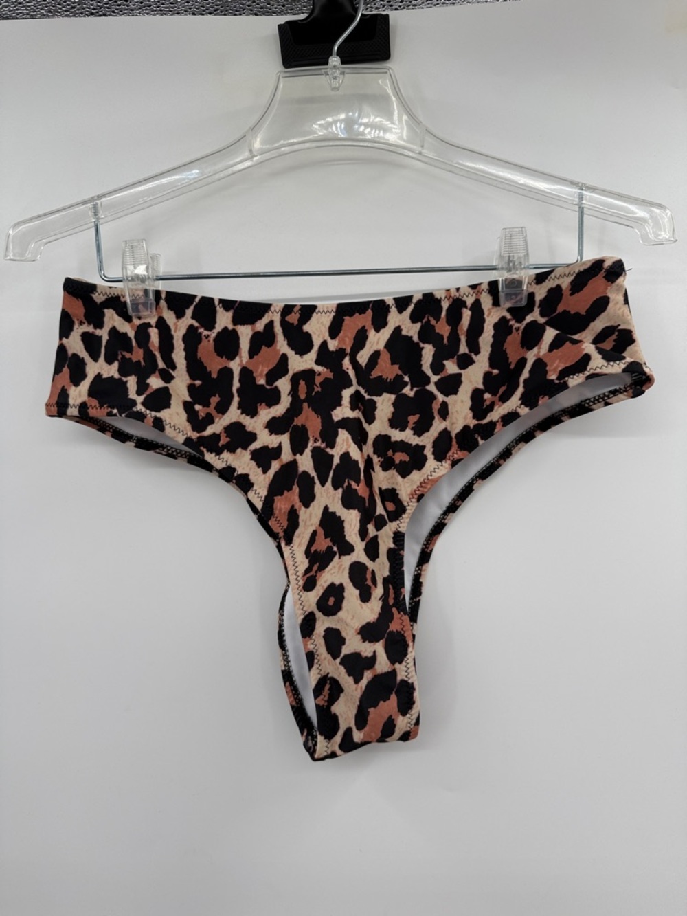Women's Leopard Print Bikini Bottoms - Brown Animal Pattern High Cut Leg Size L